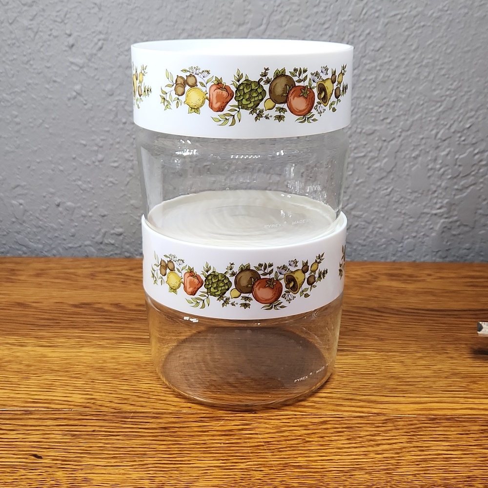 Pyrex "Spice of Life" Store N See stackable glass storage canisters